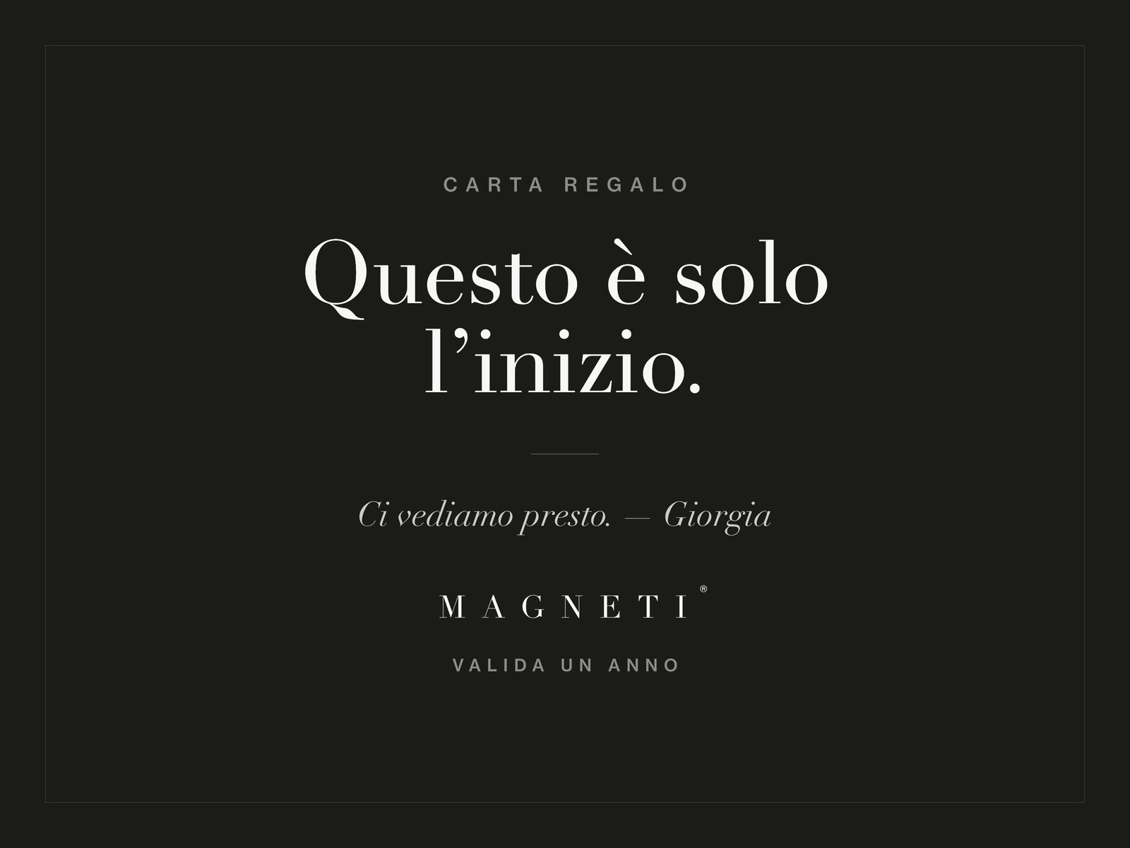 The digital Magneti® Gift Card invitation, with the giver’s dedication