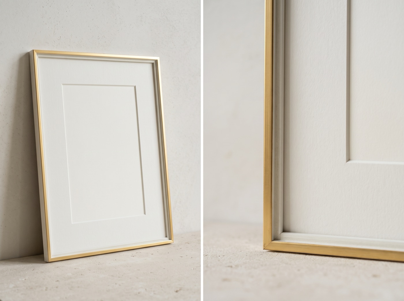 Finitura Bianco/oro: cornice bianca con profilo oro, dettaglio dell'angolo