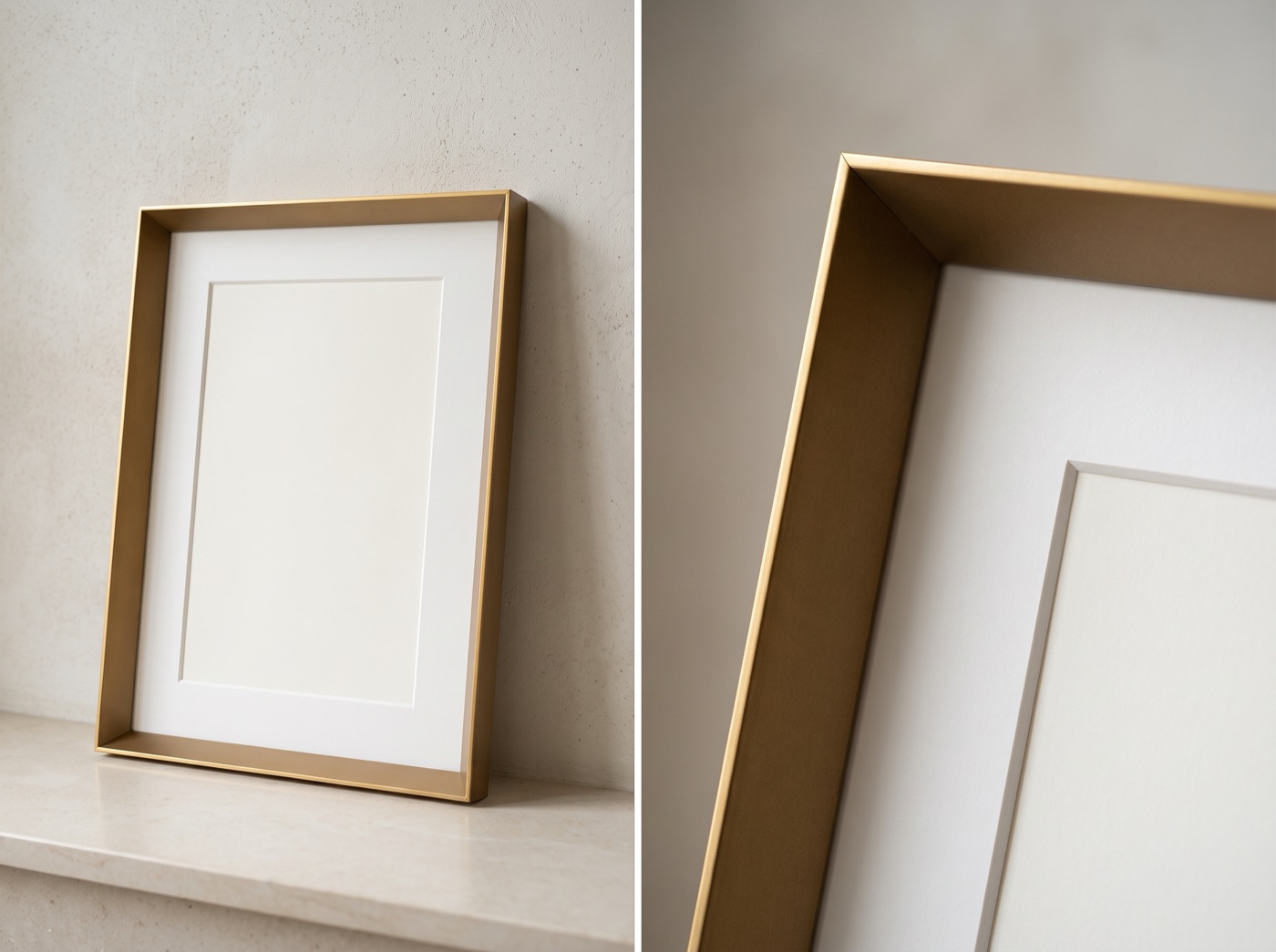 Finitura Oro satinato: cornice dorata satinata, dettaglio dell'angolo